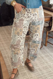 Boho Floral Patchwork Western Print Straight Leg Jeans