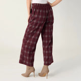 Mallory Wide Leg Crop Plaid Pant in Merlot