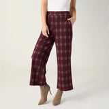 Mallory Wide Leg Crop Plaid Pant in Merlot