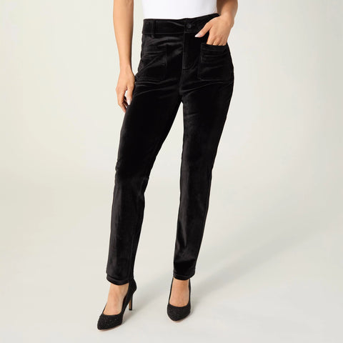 Melany Velour Straight Leg with Patch Pockets in Black