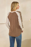 Mixed Print Contrast Sleeve V Neck Top