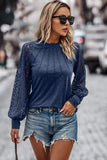 Hollow Out Lace Ruched Top in Navy