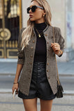 Decorative Button Stand Collar Jacket in Coffee