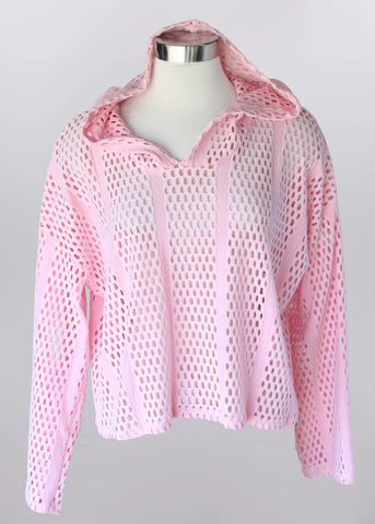 Open Knit Hoodie in Pink