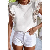 Floral Lace Eyelet Patched Butterfly Sleeve Blouse