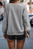 Solid Puff Long Sleeve Crewneck Pullover in Gray