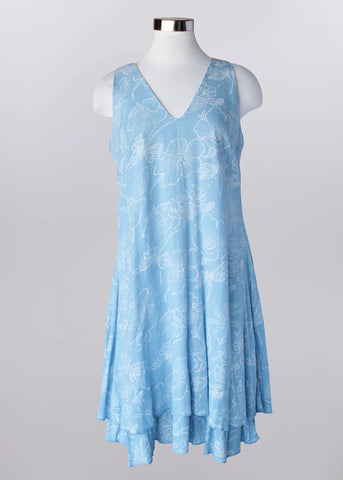 Sleeveless Flowered Dress with V Neck