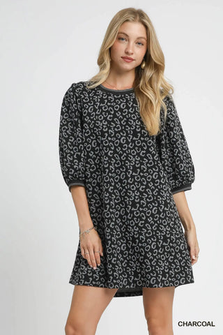 Print Jacquard Mini Dress in Black