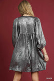 Metallic Babydoll Mini Dress in Silver