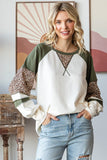 Animal Print Contrast Raglan Long Sleeve Top