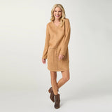 Kiley V-Neck Faux Suede Dress in Camel