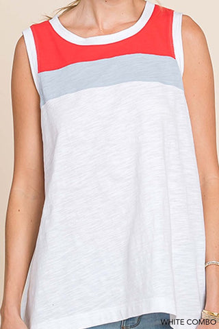 Washed Cotton Color Blocked Tank Top