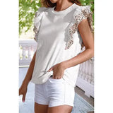 Floral Lace Eyelet Patched Butterfly Sleeve Blouse