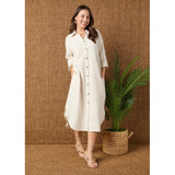 Long Sleeve Dress with Back Button Detail in Natural