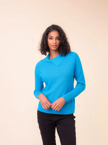 Bright Teal Fold Collar Sweater