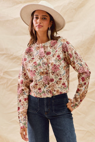 Floral Print Button Front Cardigan