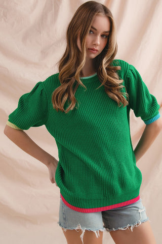 Casual Sweater Top With Colorful Bands