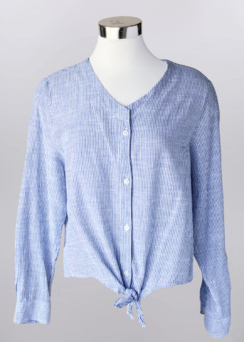 Lightweight Striped Button Down Top With Tie Bottom