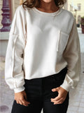 Solid Color Drop Sleeve Pullover Sweatshirt in White