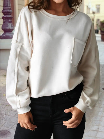 Solid Color Drop Sleeve Pullover Sweatshirt in White