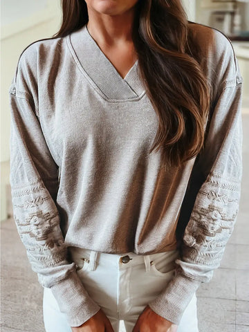 Western Embroidered V Neck Sweatshirt in