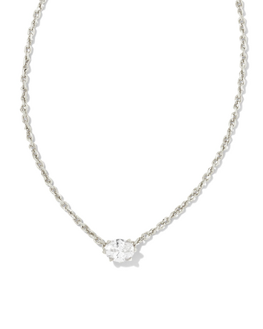 Cailin Silver Pendant Necklace in White Crystal