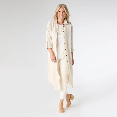 Long Sleeve Dress with Back Button Detail in Natural