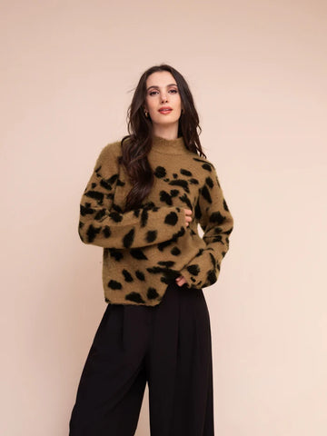 Animal Print Mockneck Sweater