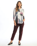 BURNOUT 3/4 SLEEVE TUNIC TOP WITH ROUND HEM