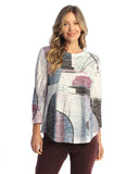 BURNOUT 3/4 SLEEVE TUNIC TOP WITH ROUND HEM