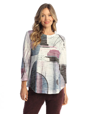 BURNOUT 3/4 SLEEVE TUNIC TOP WITH ROUND HEM