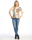 BURNOUT ROUNDED V-NECK TOP W/ SIDE SLITS