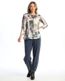 BURNOUT OVERLAP HEM 3/4 SLEEVE TOP