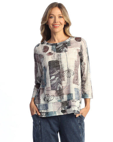 BURNOUT OVERLAP HEM 3/4 SLEEVE TOP