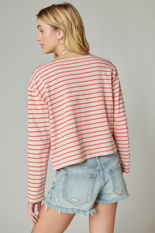 Lucky Brand Long Sleeve Tee in Pink and Red Stripes