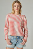 Lucky Brand Long Sleeve Tee in Pink and Red Stripes