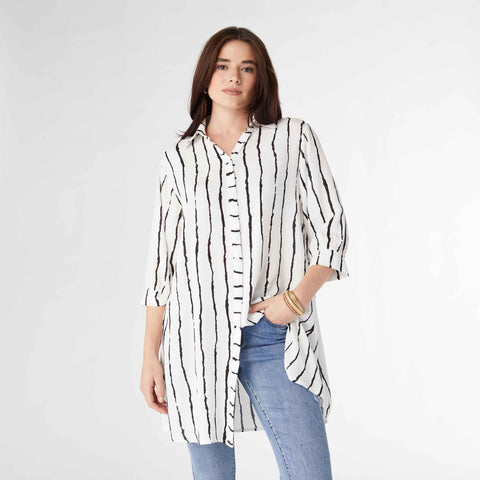 Ripley Button Down Tunic - Off White/Black