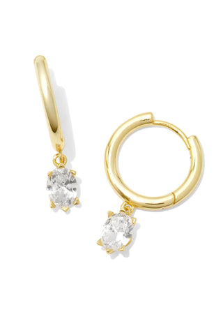 Cailin Single Stone Gold Huggie Earrings White Crystal