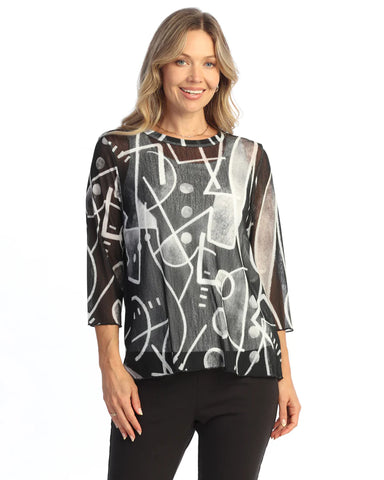 CREPE MESH TOP w 3/4 Sleeves