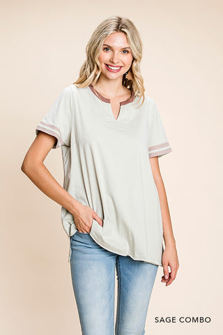 Washed Cotton Color Block Casual Top