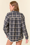 Collared Neck Plaid Flannel Shirt with Fringe Edge