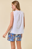 Cotton Poplin Split V-neck Ruffled Sleeveless Top