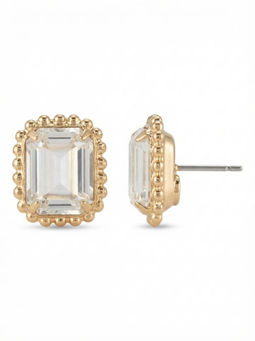 Octavia Crystal Scalloped Stud Earrings in Bright Gold