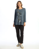 SOFT-BRUSHED KNIT LAYER-LOOK TOP in Blue