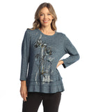 SOFT-BRUSHED KNIT LAYER-LOOK TOP in Blue