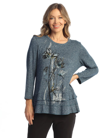SOFT-BRUSHED KNIT LAYER-LOOK TOP in Blue