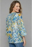 Multi Print 3/4 Sleeve Top w Button Detail