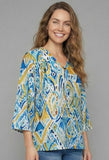 Multi Print 3/4 Sleeve Top w Button Detail