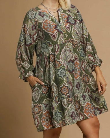 Boho Medallion Print Tiered Dress