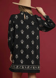Embroidered Long Sleeve Mini Dress in Black